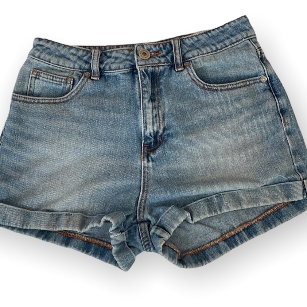Bullhead Denim Co High Waisted Rolled Cuff Denim Shorts Blue 28